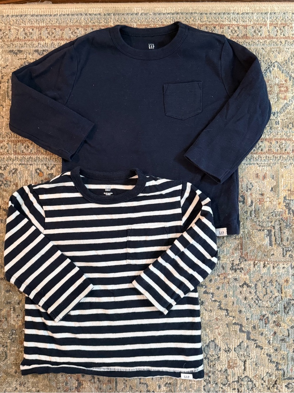 GAP Navy Solid and Navy/White Striped Long-Sleeve Tops BUNDLE